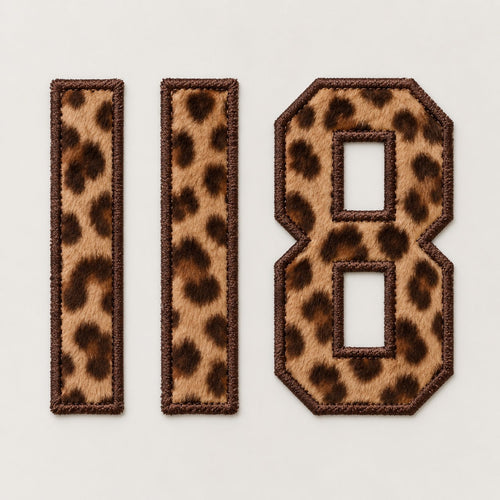 Driedelige 118-patchset in luipaard faux fur met satijnsteekrand in Coffee Bean
