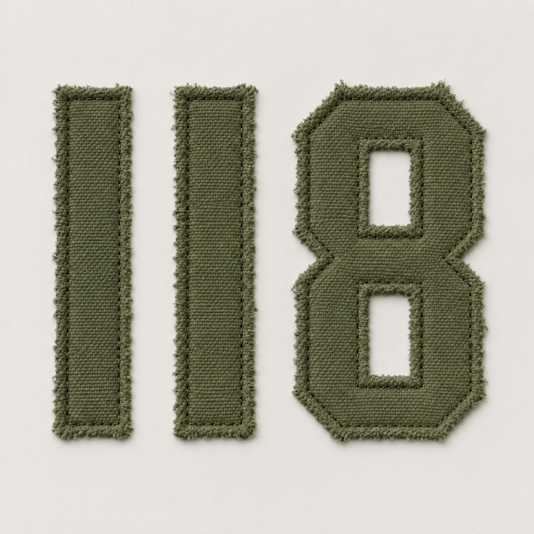 Driedelige 118-patchset in Olive Branch katoenen canvas met geborstelde rauwe randen