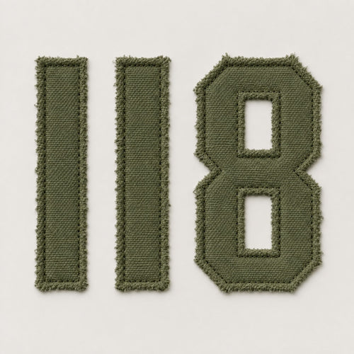 Driedelige 118-patchset in Olive Branch katoenen canvas met geborstelde rauwe randen