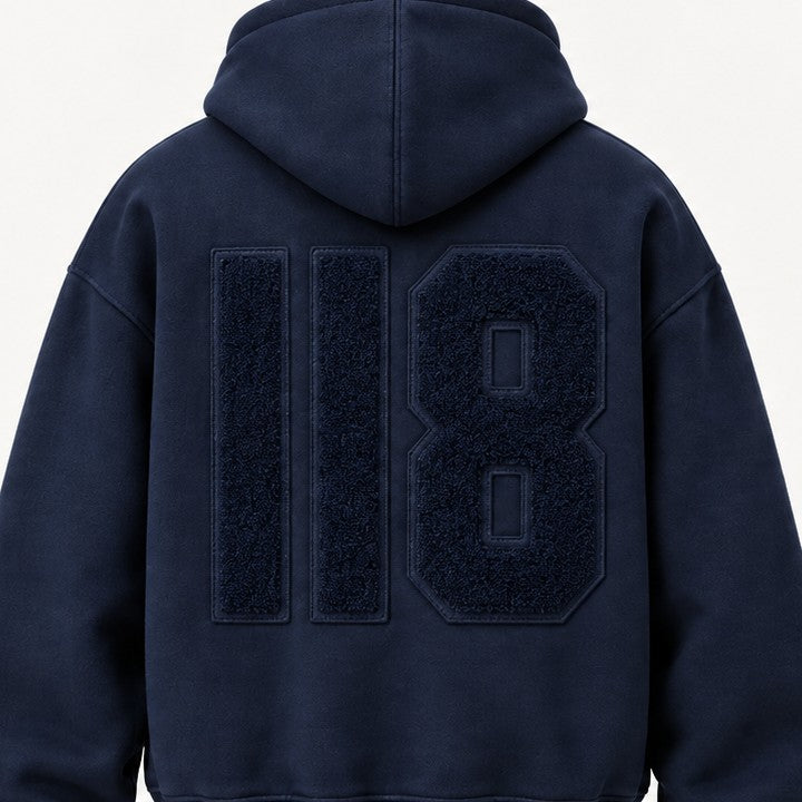 118 Zipped Hoodie in Navy Peony, achterkant